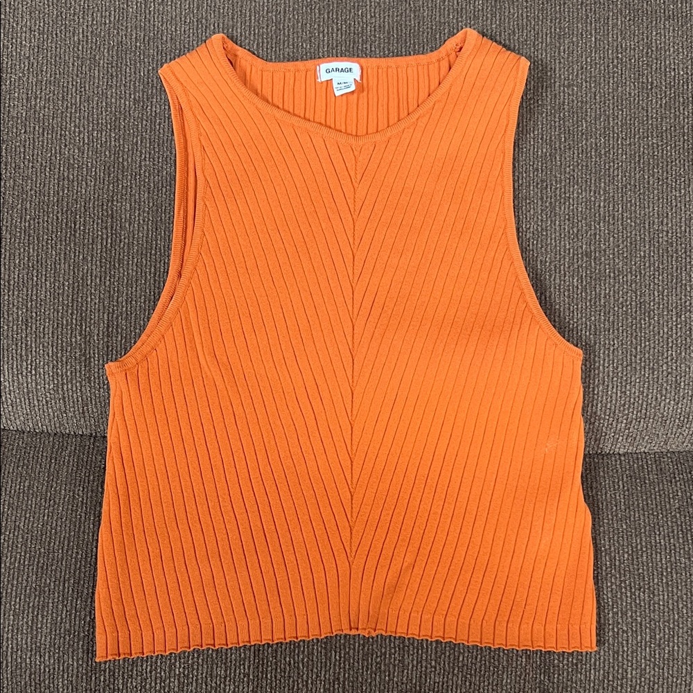 Garage Vibrant Orange Ribbed Tank Top